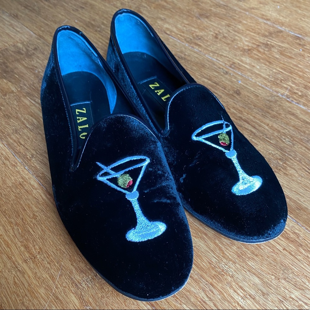 Zalo Velvet Embroidered Martini Loafers, Size 8.5